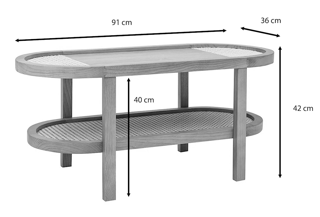 Stolik kawowy Crattale 91x36 cm z rattanowymi półkami  - zdjęcie 8