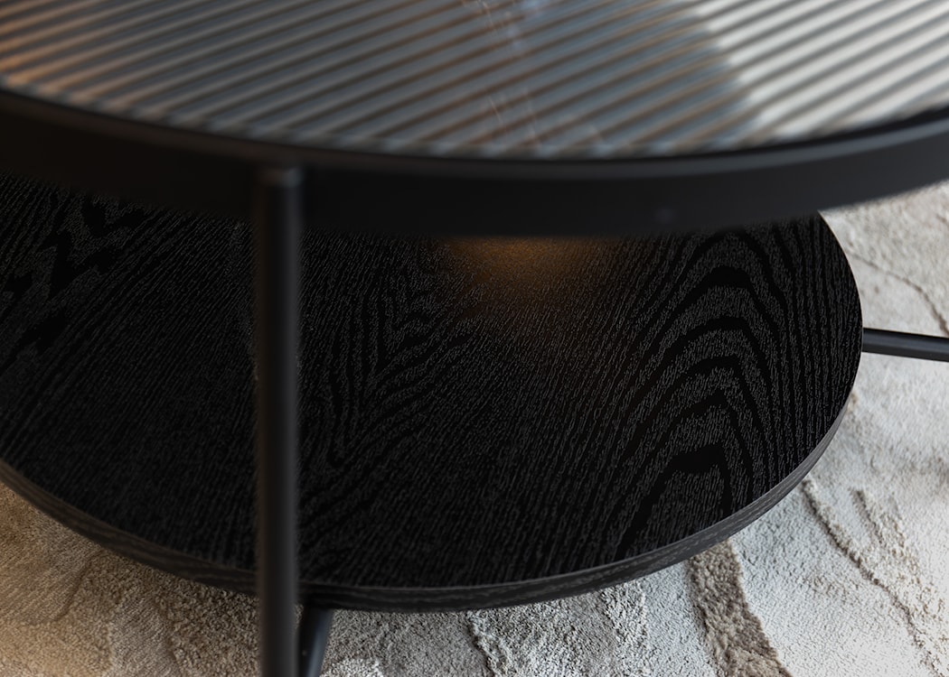 Stolik kawowy Maleth średnica 80 cm czarny ze szkłem ryflowanym  - zdjęcie 9