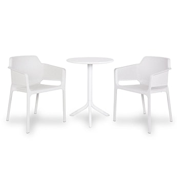 Zestaw balkonowy okrągły stół Spritz 60 cm i 2 krzesła Net Nardi z certyfikowanego tworzywa biały
