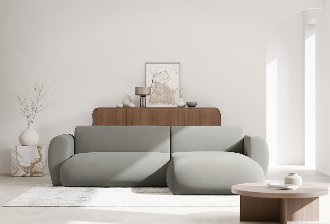 Narożnik z funkcją spania Emia L-kształtny prawostronny jasnoszary szenil łatwoczyszczący  - zdjęcie 2