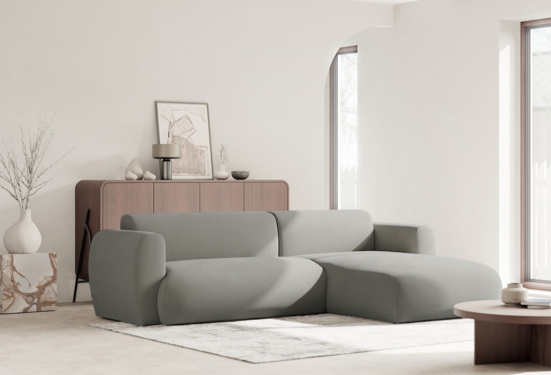 Narożnik z funkcją spania Emia L-kształtny prawostronny jasnoszary szenil łatwoczyszczący  - zdjęcie 4