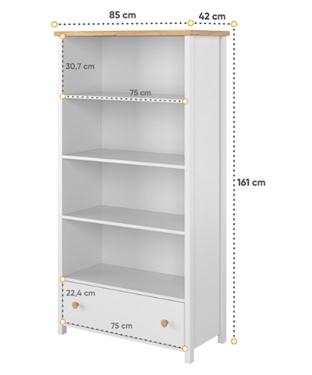 Regał do pokoju dziecięcego Story z szufladą 85 cm biały/dąb nash  - zdjęcie 6