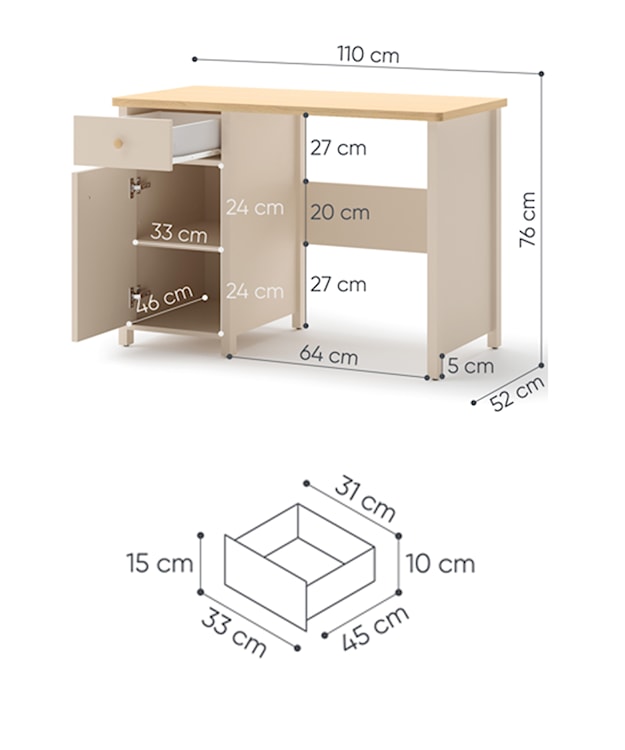 Biurko do pokoju dziecięcego Story z szufladą 110x52 cm beż piaskowy/dąb vincenza bielona  - zdjęcie 12