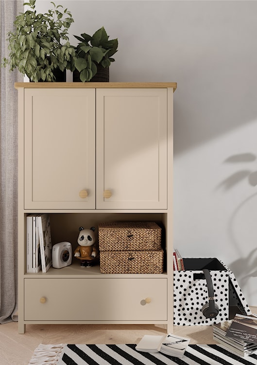 Komoda dwudrzwiowa Story z szufladą i wnęką 85 cm beż piaskowy/dąb vincenza bielona  - zdjęcie 3