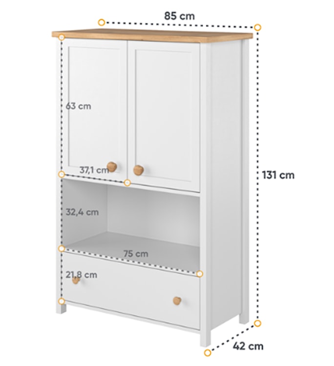 Komoda dwudrzwiowa Story z szufladą i wnęką 85 cm biała/dąb nash  - zdjęcie 8