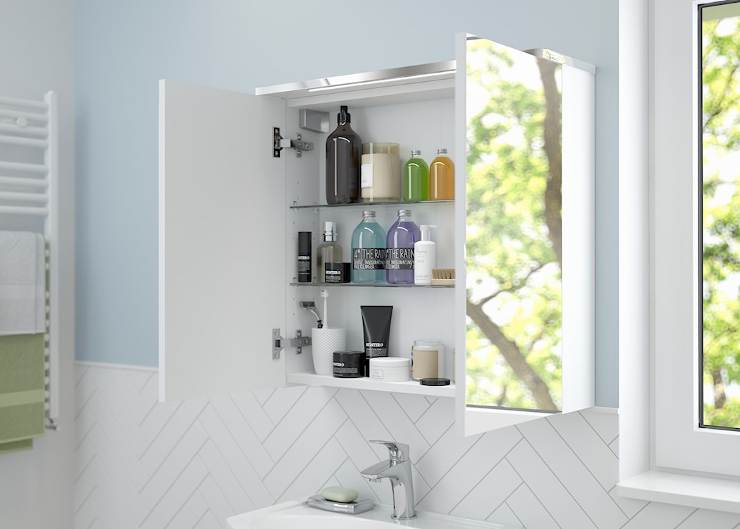 Szafka łazienkowa wisząca Stouq 61x60x20 cm lustrzana biała LED  - zdjęcie 2