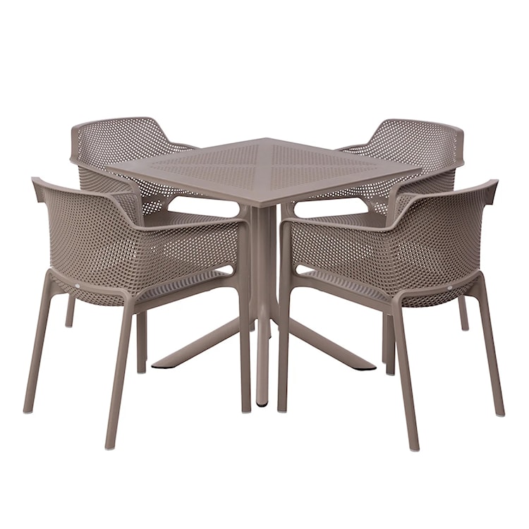 Zestaw ogrodowy stół kwadratowy Clip 80 cm i 4 krzesła Net Nardi z certyfikowanego tworzywa brązowy