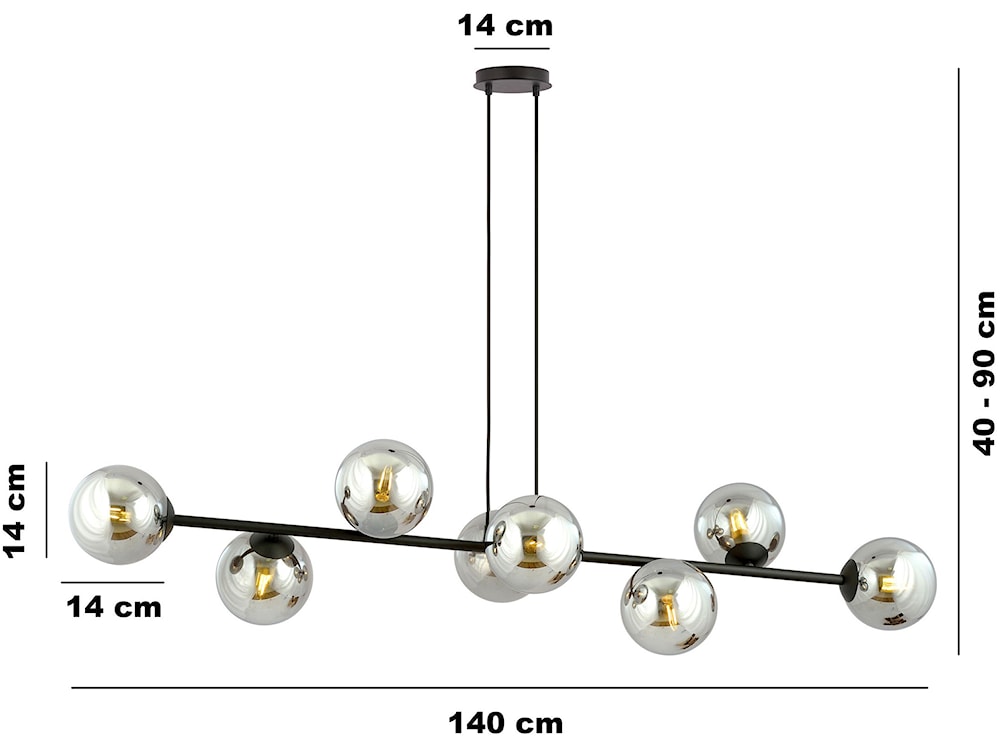 Lampa wisząca Sulmona czarna z grafitowymi kloszami x8  - zdjęcie 12