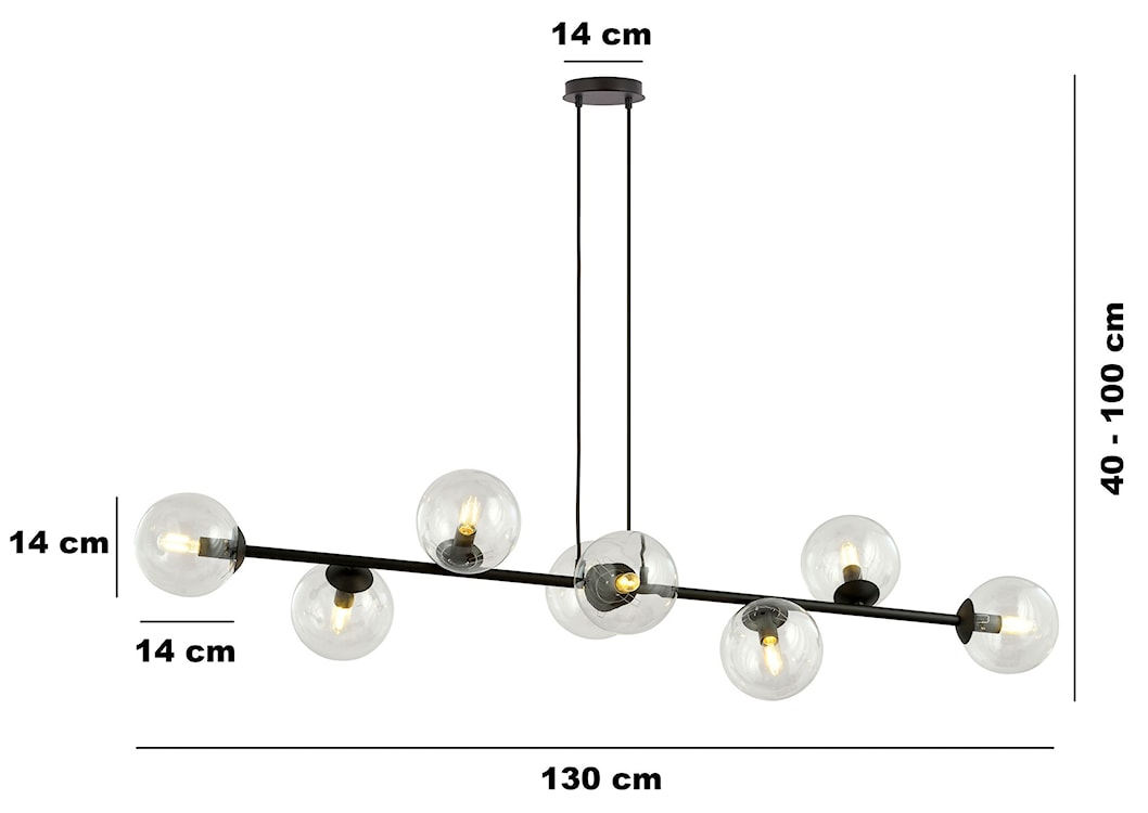 Lampa wisząca Sulmona czarna z transparentnymi kloszami x8  - zdjęcie 8