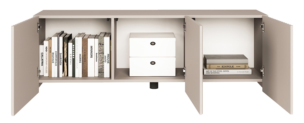 Szafka RTV trzydrzwiowa Sunds z ryflowanymi frontami 150 cm kaszmir  - zdjęcie 5