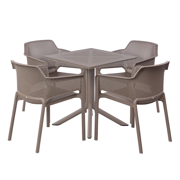 Zestaw ogrodowy stół kwadratowy Clip 70 cm i 4 krzesła Net Nardi z certyfikowanego tworzywa brązowy