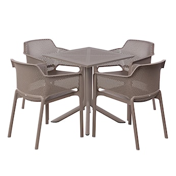 Zestaw ogrodowy stół kwadratowy Clip 70 cm i 4 krzesła Net Nardi z certyfikowanego tworzywa brązowy