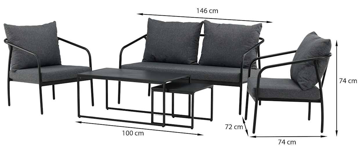 Zestaw ogrodowy Sationne z sofą, dwoma fotelami i stolikami metalowa rama czarny/ciemnoszary  - zdjęcie 8