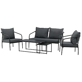 Zestaw ogrodowy Sationne z sofą, dwoma fotelami i stolikami metalowa rama czarny/ciemnoszary