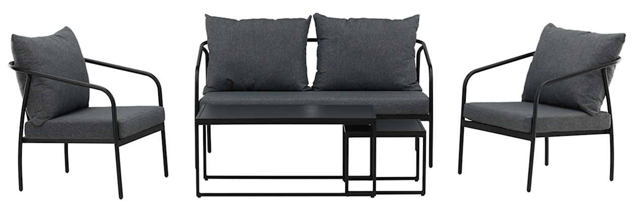 Zestaw ogrodowy Sationne z sofą, dwoma fotelami i stolikami metalowa rama czarny/ciemnoszary  - zdjęcie 4