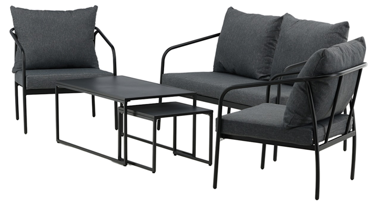 Zestaw ogrodowy Sationne z sofą, dwoma fotelami i stolikami metalowa rama czarny/ciemnoszary  - zdjęcie 5