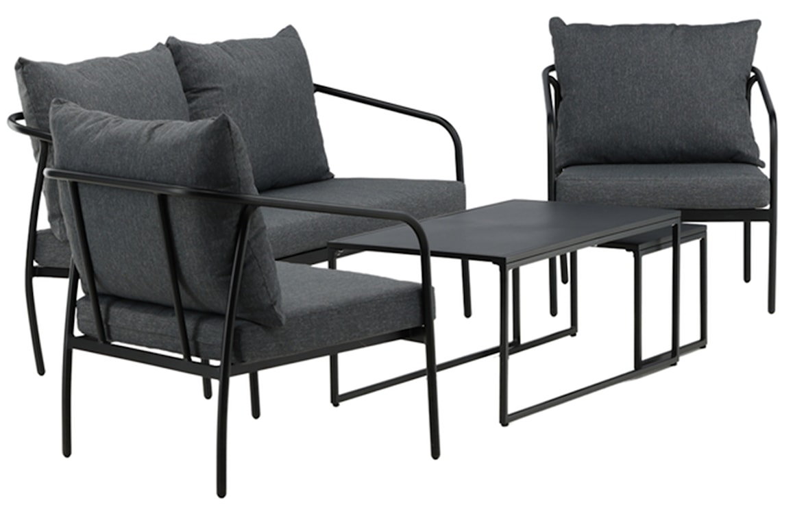 Zestaw ogrodowy Sationne z sofą, dwoma fotelami i stolikami metalowa rama czarny/ciemnoszary  - zdjęcie 7