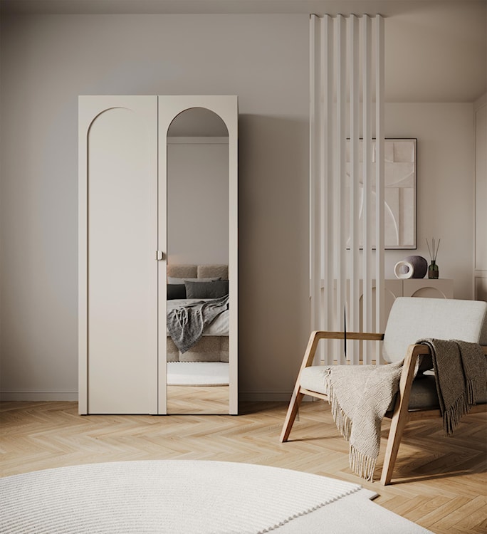 Szafa dwudrzwiowa Arkadia z frezowanym frontem i lustrem 100 cm kaszmir  - zdjęcie 3