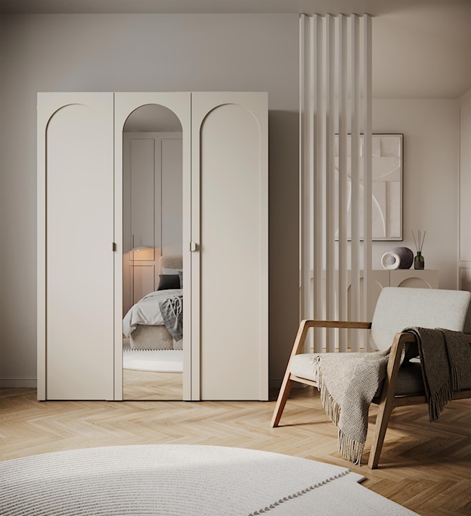 Szafa trzydrzwiowa Arkadia z frezowanym frontem i lustrem 150 cm kaszmir  - zdjęcie 2