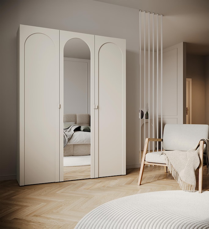 Szafa trzydrzwiowa Arkadia z frezowanym frontem i lustrem 150 cm kaszmir  - zdjęcie 3