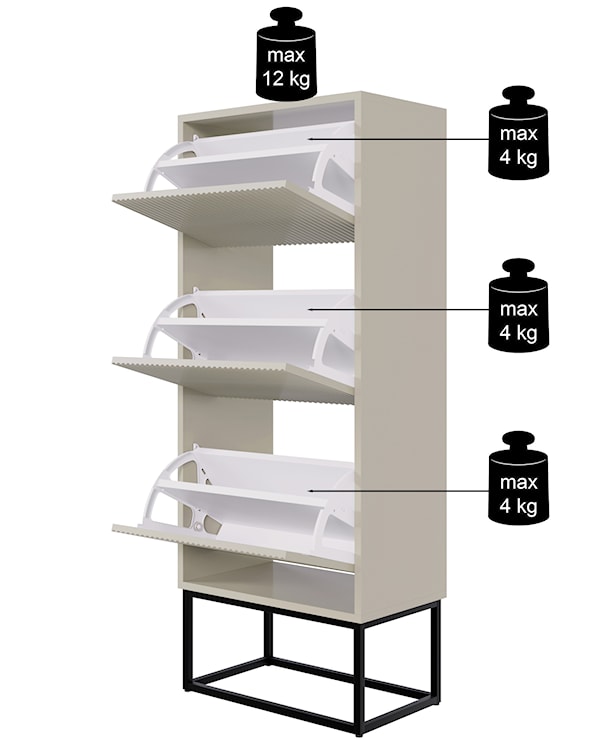 Szafka na buty Veldio z frezowanym frontem i trzema przegrodami 50 cm Czarna ze złotymi nogami  - zdjęcie 9