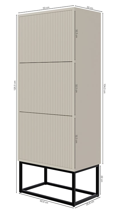 Szafka na buty Veldio z frezowanym frontem i trzema przegrodami 50 cm Czarna ze złotymi nogami  - zdjęcie 8