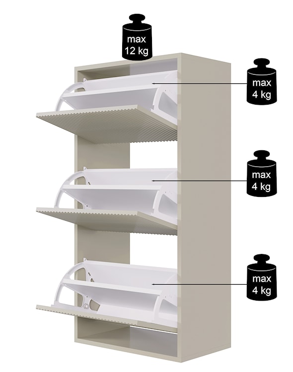 Szafka na buty Veldio z frezowanym frontem i trzema przegrodami 50 cm Szary beż wisząca  - zdjęcie 9