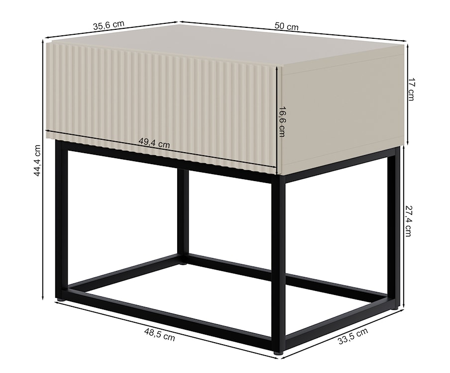 Szafka nocna Veldio z frezowanym frontem i szufladą 50 cm Biała z czarnymi nogami  - zdjęcie 7