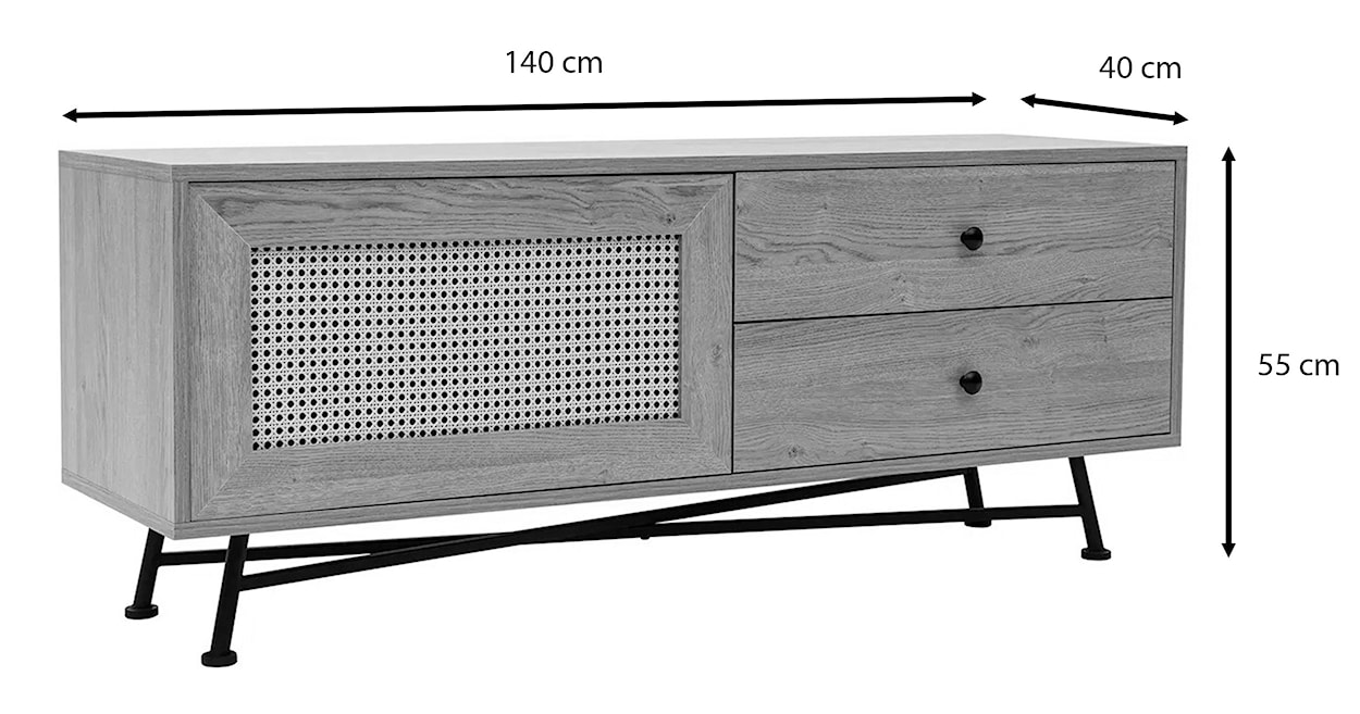 Szafka RTV Crattale 140 cm z rattanowym frontem w kolorze naturalnym  - zdjęcie 13