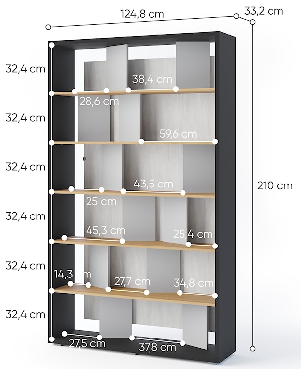 Regał otwarty Fitt z oświetleniem LED 125 cm grafit / dąb linearny / szary  - zdjęcie 6