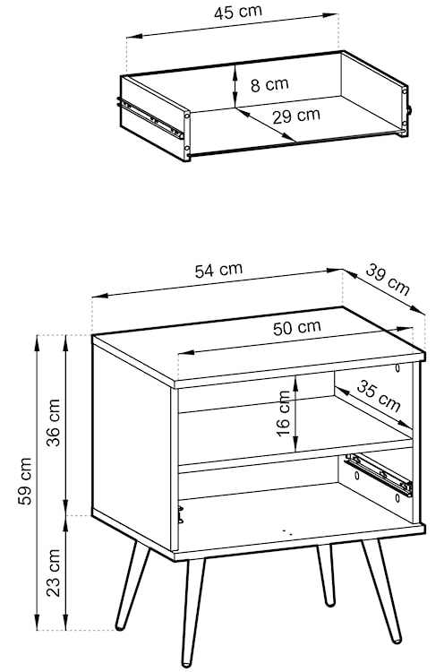 Szafka nocna Glinte z szulfadą 54 cm czarna ze złotymi nogami  - zdjęcie 4