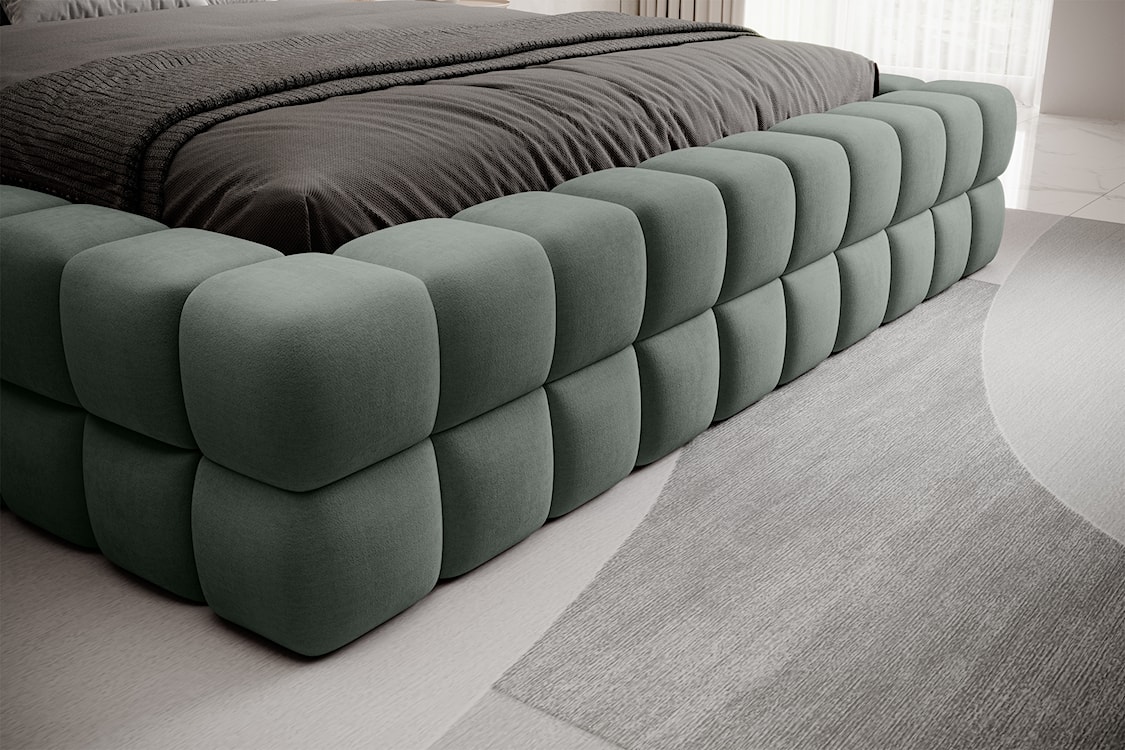 Łóżko tapicerowane 160x200 cm Boubble z pojemnikiem zielone szenil hydrofobowy  - zdjęcie 5