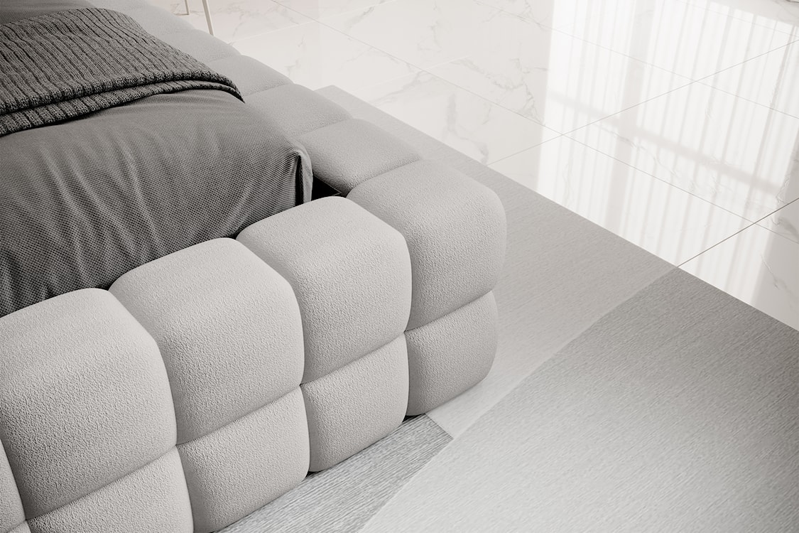 Łóżko tapicerowane 160x200 cm Boubble z pojemnikiem jasnoszare szenil hydrofobowy  - zdjęcie 6