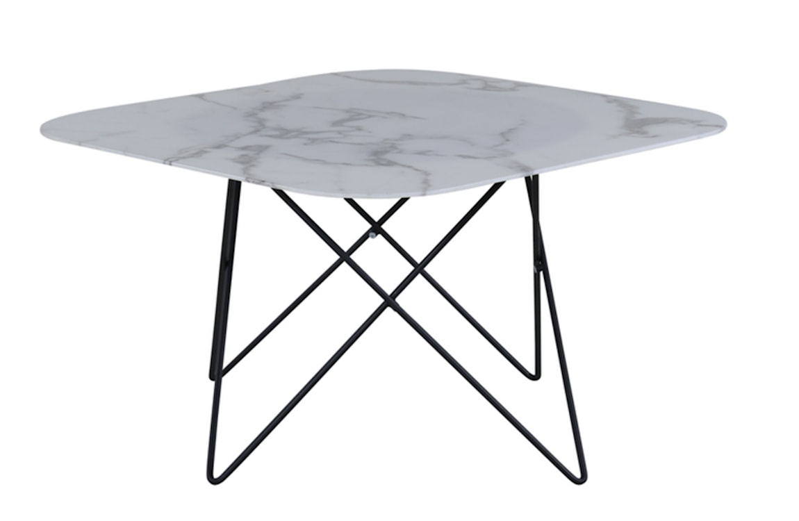 Stolik kawowy Maltive 80x80 cm biały marmurowe szkło/ czarna podstawa  - zdjęcie 7