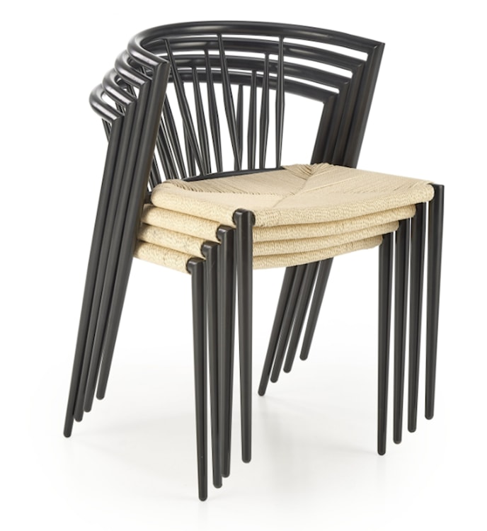 Krzesło metalowe Insived z plecionym siedziskiem czarne  - zdjęcie 5