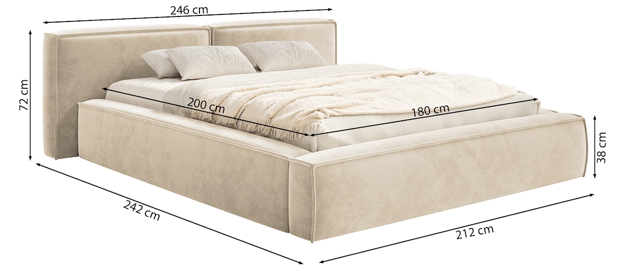 Łóżko tapicerowane 180x200 cm Tilves Low z pojemnikiem stelaż metalowy jasnoszare welur  - zdjęcie 7