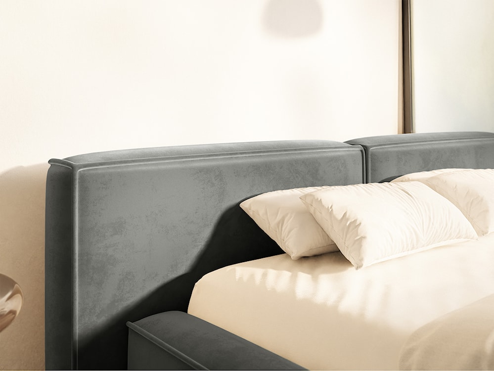 Łóżko tapicerowane 140x200 cm Tilves Low z pojemnikiem stelaż metalowy szare welur  - zdjęcie 4