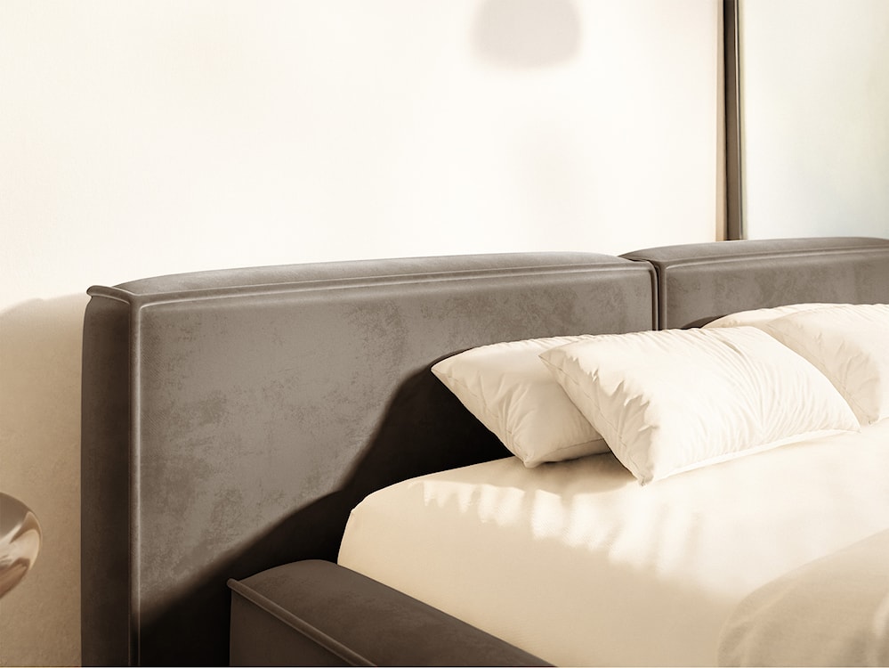 Łóżko tapicerowane 140x200 cm Tilves Low z pojemnikiem stelaż metalowy jasnobrązowe welur  - zdjęcie 4