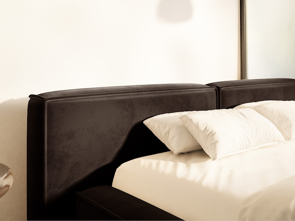 Łóżko tapicerowane 160x200 cm Tilves Low z pojemnikiem stelaż metalowy brązowe welur  - zdjęcie 4