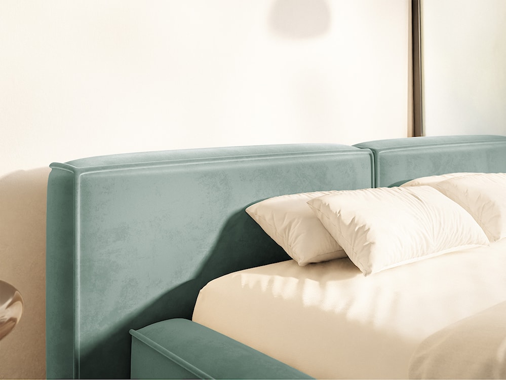 Łóżko tapicerowane 180x200 cm Tilves Low z pojemnikiem stelaż metalowy szałwiowe welur  - zdjęcie 4