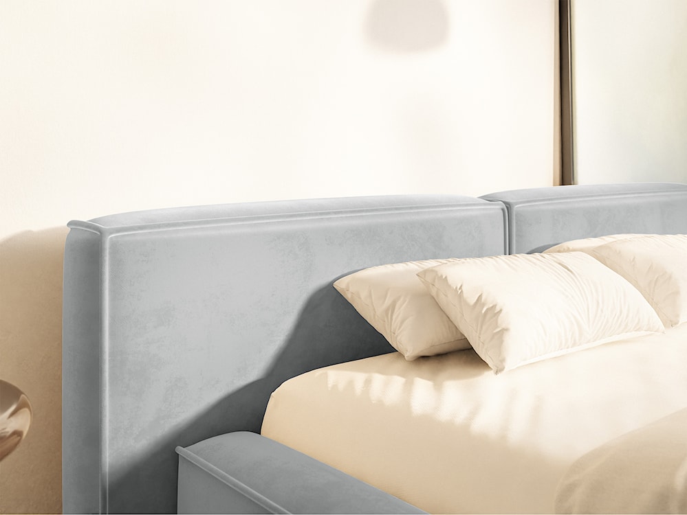 Łóżko tapicerowane 180x200 cm Tilves Low z pojemnikiem stelaż metalowy jasnoszare welur  - zdjęcie 4