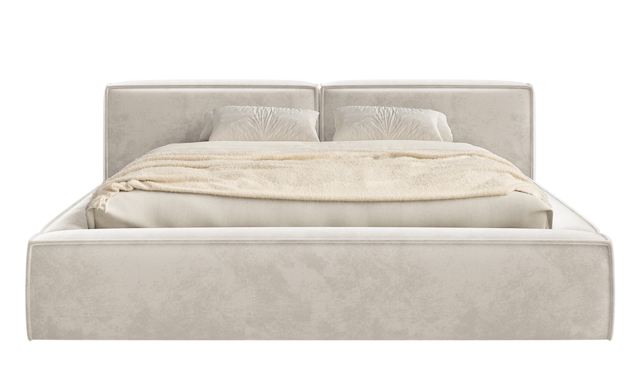 Łóżko tapicerowane 200x200 cm Tilves Low z pojemnikiem stelaż metalowy szarobeżowe welur  - zdjęcie 5