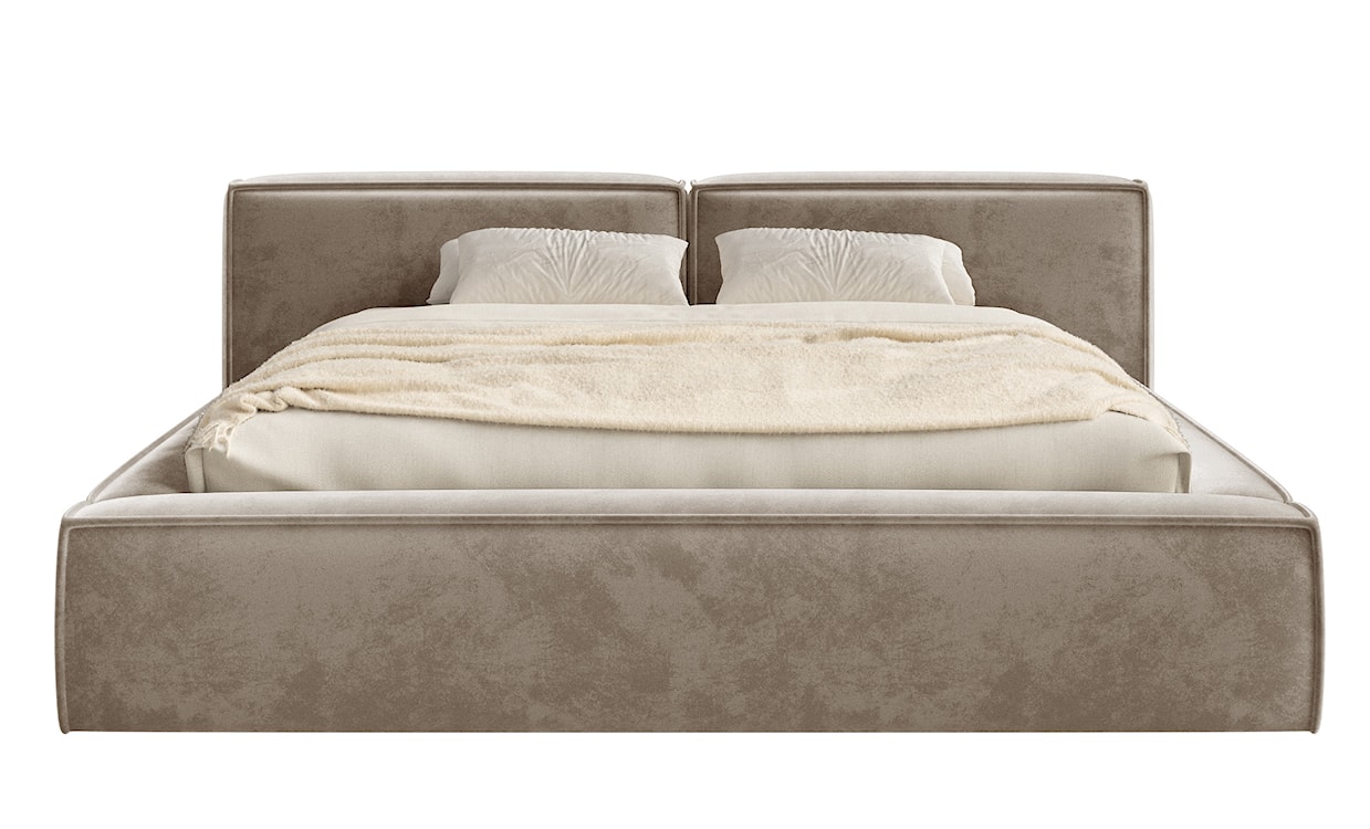 Łóżko tapicerowane 140x200 cm Tilves Low z pojemnikiem stelaż metalowy jasnobrązowe welur  - zdjęcie 5