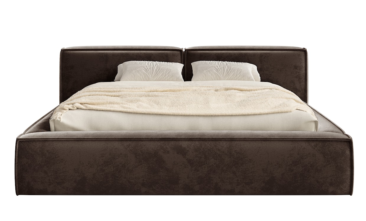 Łóżko tapicerowane 160x200 cm Tilves Low z pojemnikiem stelaż metalowy brązowe welur  - zdjęcie 5