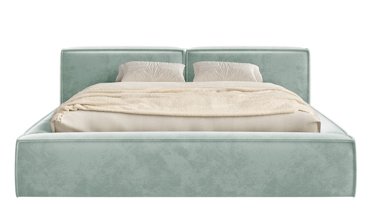 Łóżko tapicerowane 180x200 cm Tilves Low z pojemnikiem stelaż metalowy szałwiowe welur  - zdjęcie 5