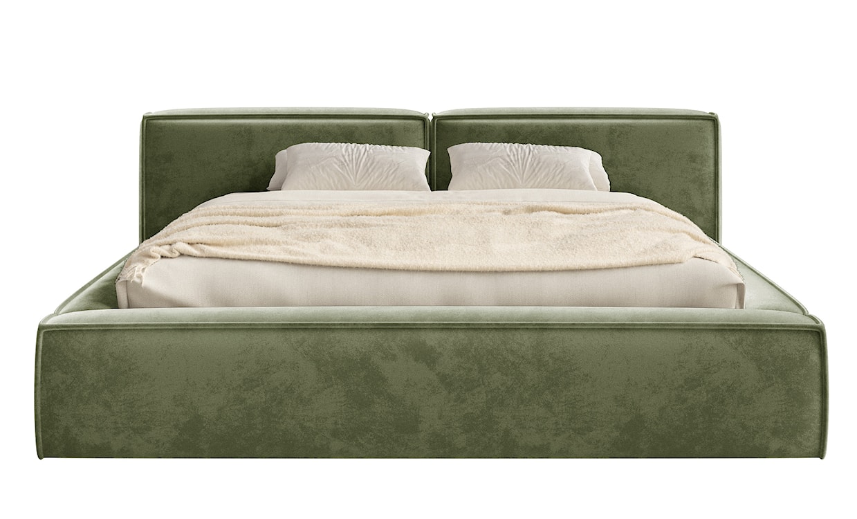Łóżko tapicerowane 200x200 cm Tilves Low z pojemnikiem stelaż metalowy oliwkowe welur  - zdjęcie 5