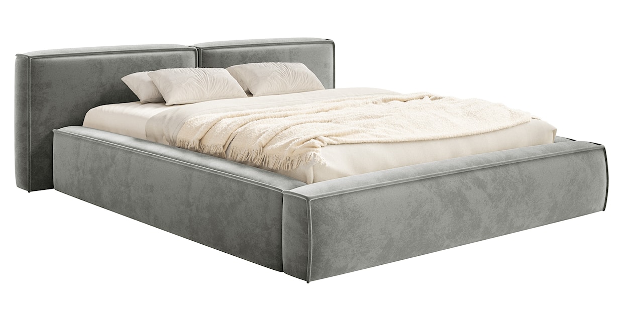 Łóżko tapicerowane 140x200 cm Tilves Low z pojemnikiem stelaż metalowy szare welur 