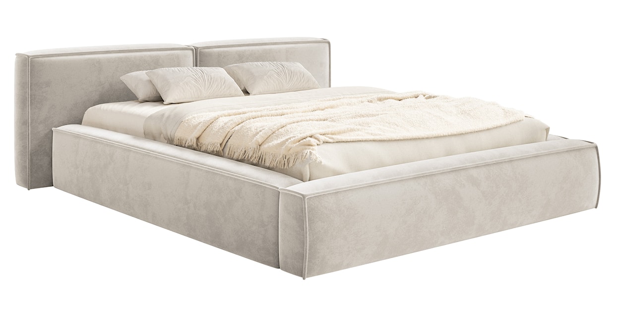 Łóżko tapicerowane 200x200 cm Tilves Low z pojemnikiem stelaż metalowy szarobeżowe welur 