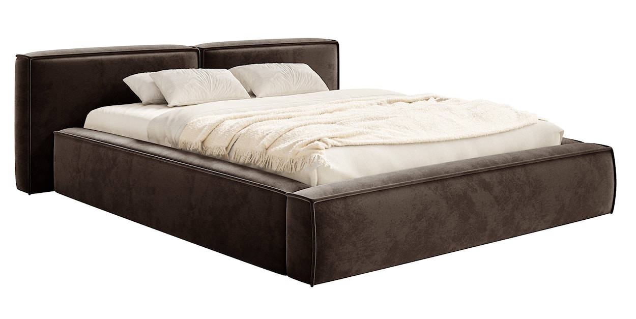 Łóżko tapicerowane 160x200 cm Tilves Low z pojemnikiem stelaż metalowy brązowe welur 