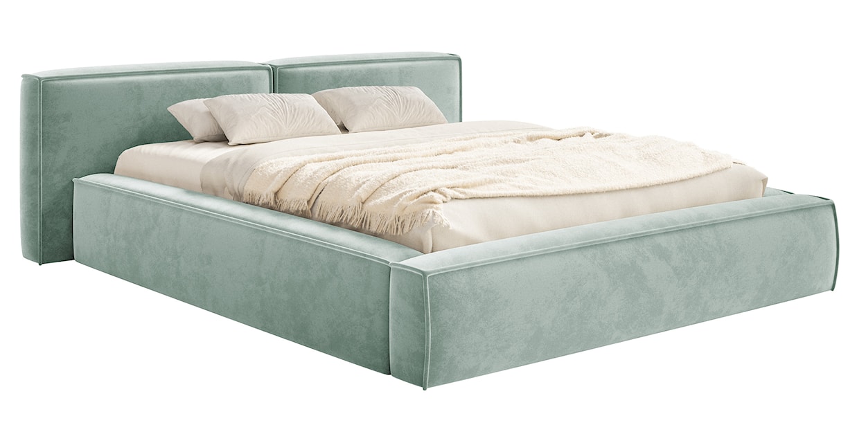 Łóżko tapicerowane 180x200 cm Tilves Low z pojemnikiem stelaż metalowy szałwiowe welur 